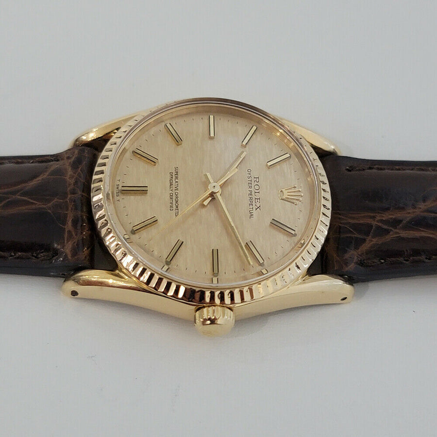 Mens Rolex Oyster Perpetual Ref 1011 33mm 18k Gold Automatic 1970s Swiss RJC154