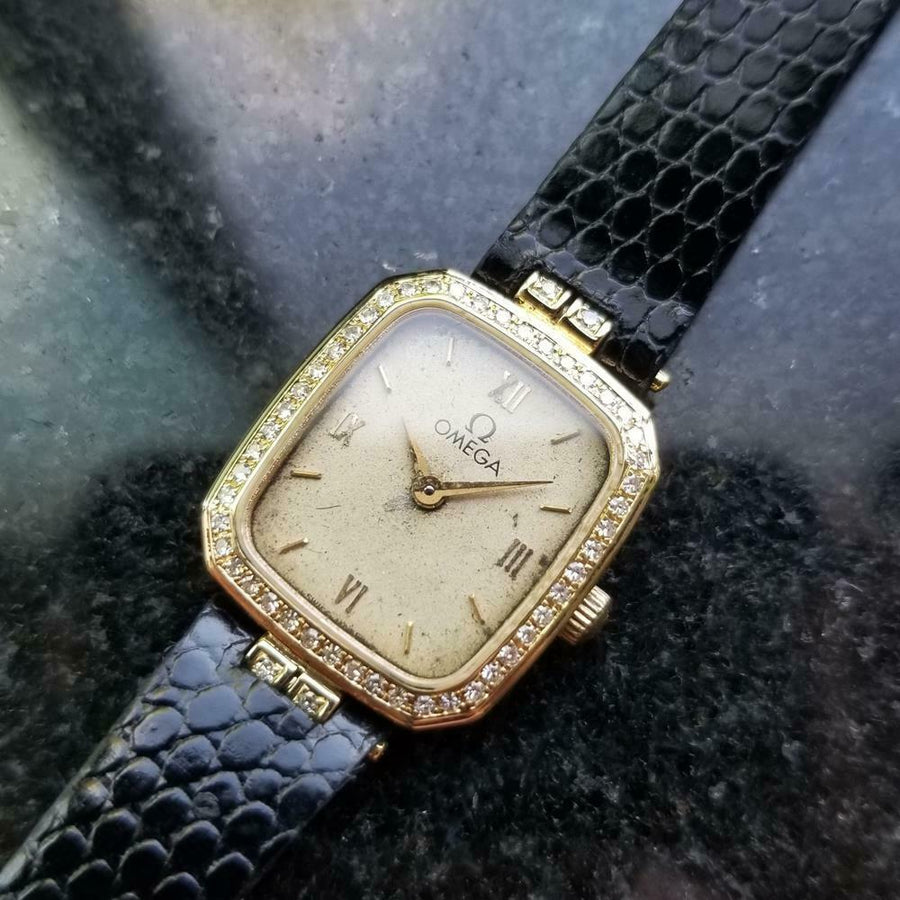 Ladies Omega 18k Solid Gold Diamond Quartz Dress Watch 18mm 1980s Swiss RAC2