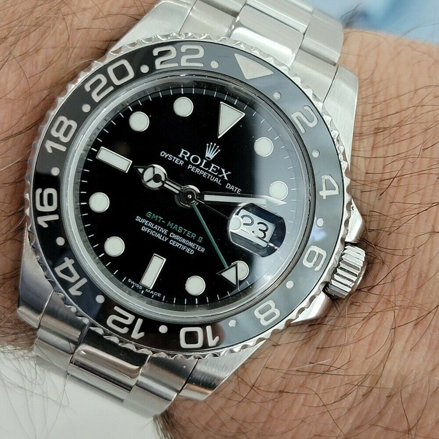 Mens Rolex GMT Master II Ref 116710LN Date Automatic 2000s w Pouch JAC14