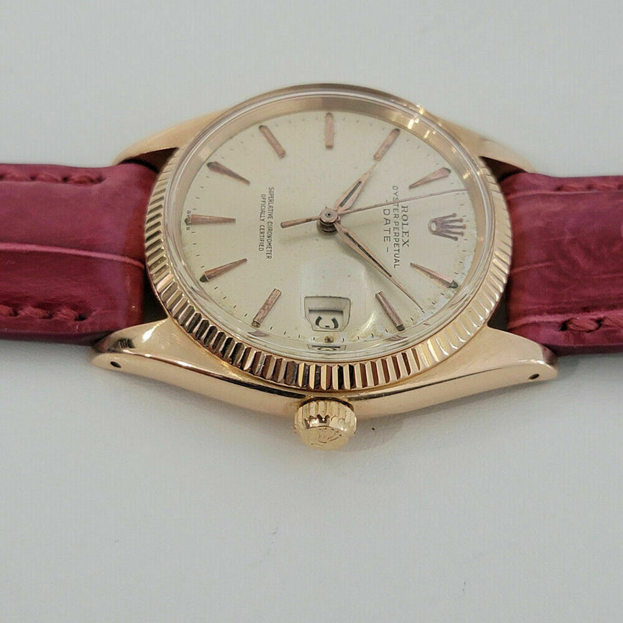 Mens Rolex Oyster Date Ref 1503 35mm 18k Rose Gold Automatic 1960s Swiss RJC179